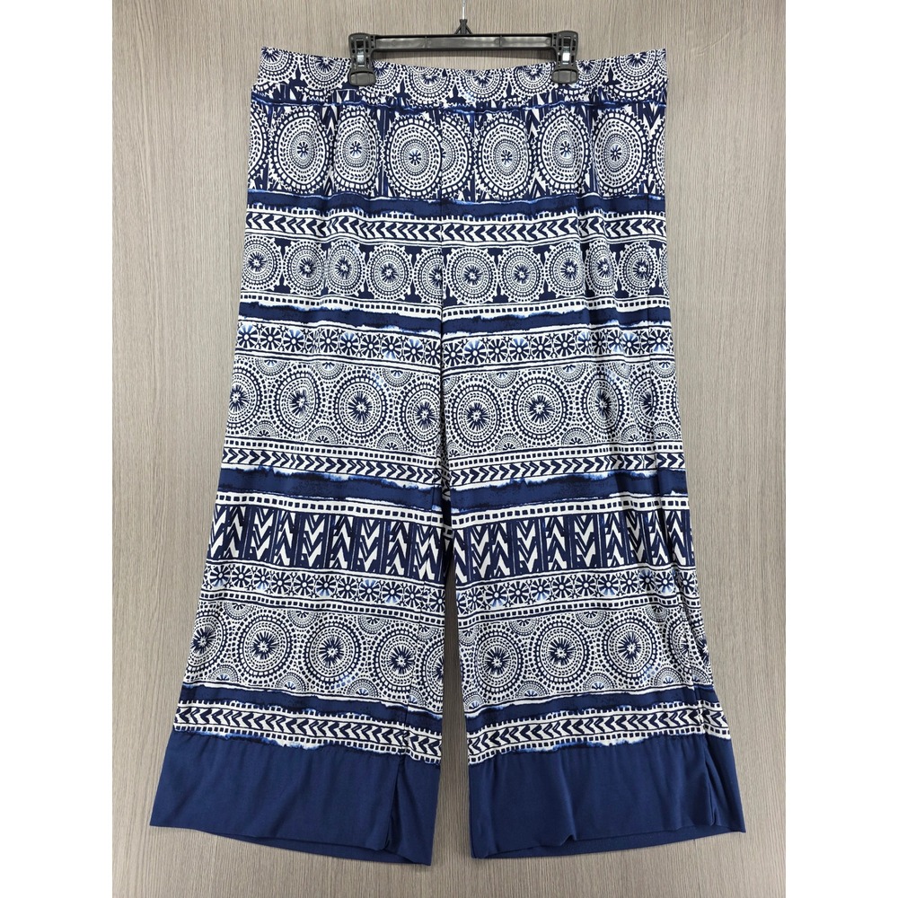 Chicos Wide Leg High Rise Geometric Stretch Pull On Boho Pants Womens 4/20